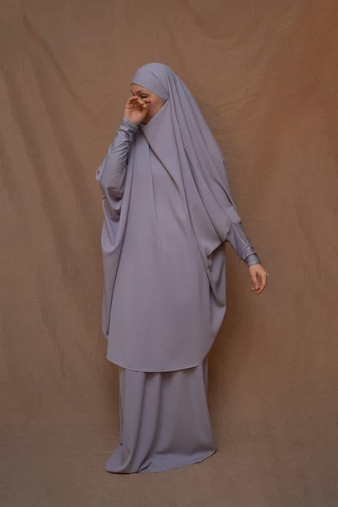 Moira Prayer Umrah Gown with Niqab Feature in grey, view 3