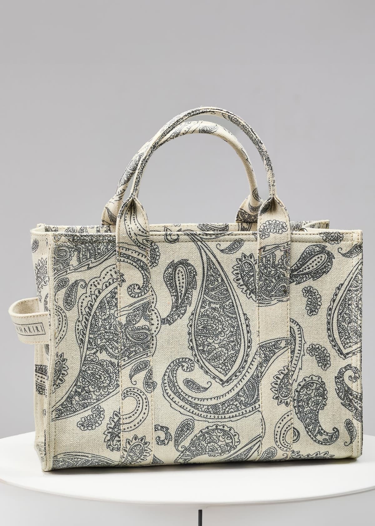 Close-up of zip closure on Paisley Print Canvas Tote