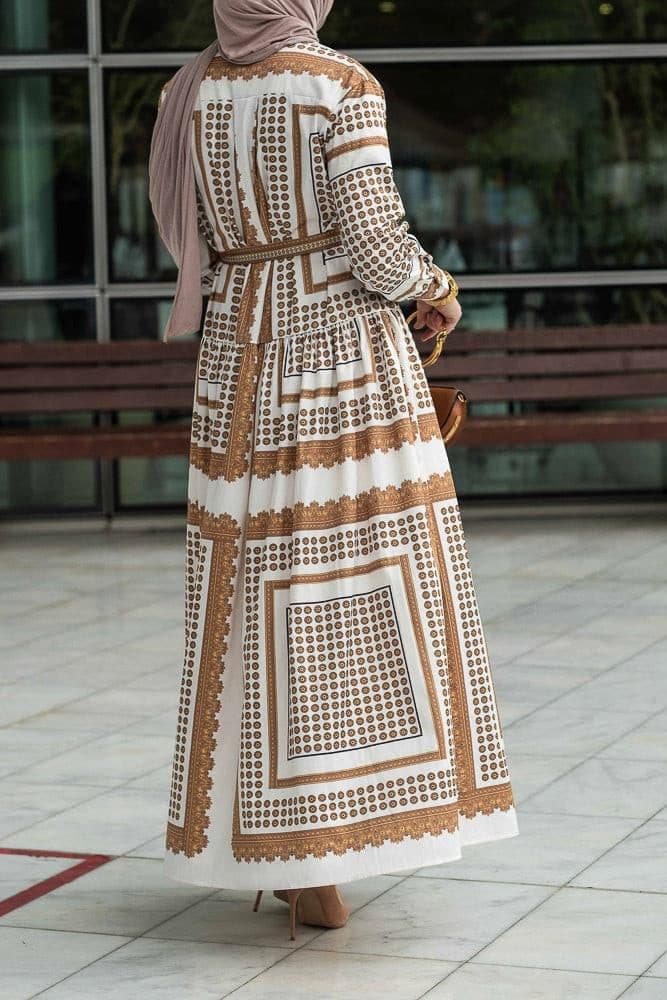 Orianna Scarf-print Maxi Dress with Front Button Fastening Breastfeeding Friendly and Long Sleeved in yellow, view 8