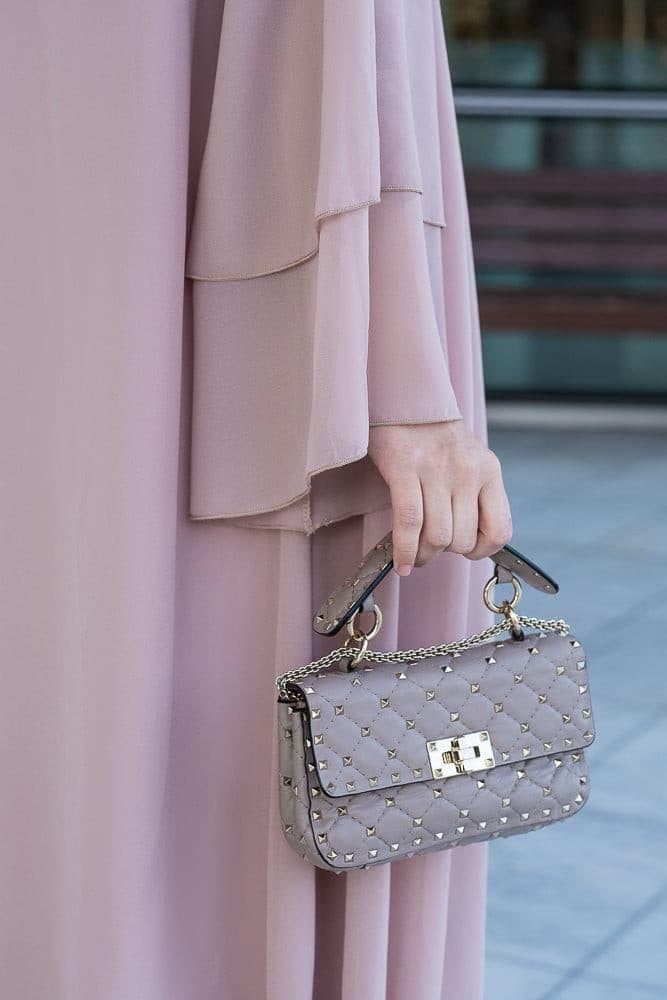 Canddy layered chiffon abaya in blush pink with belt - ANNAH HARIRI