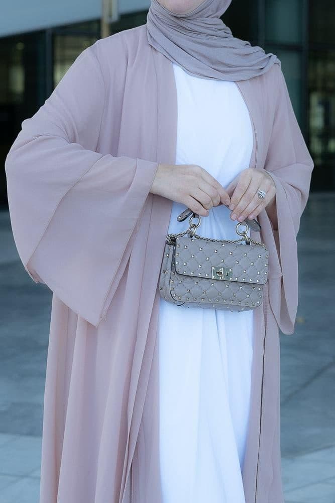 Canddy layered chiffon abaya in blush pink with belt - ANNAH HARIRI