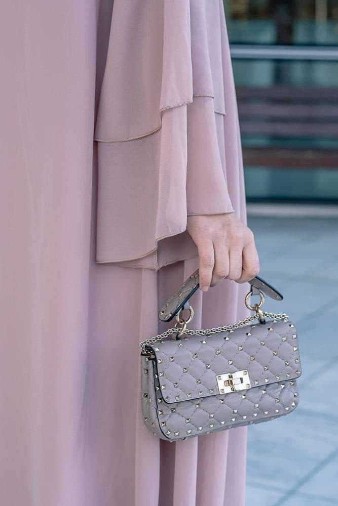 Canddy layered chiffon abaya in blush pink with belt - ANNAH HARIRI