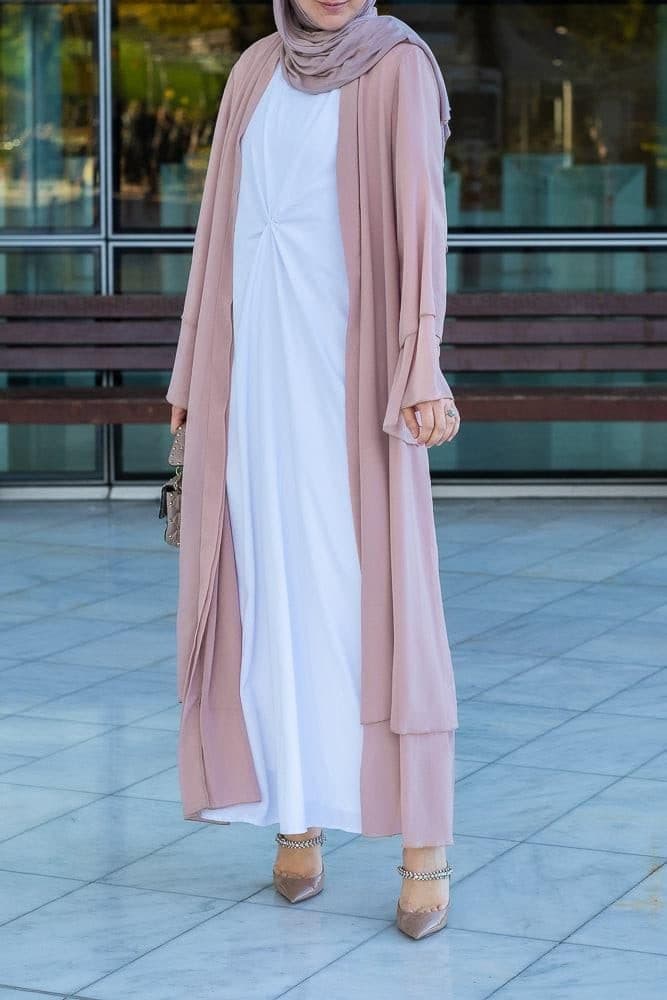Aishia Slip Dress for Abaya with Front Knot Details in White, view 26