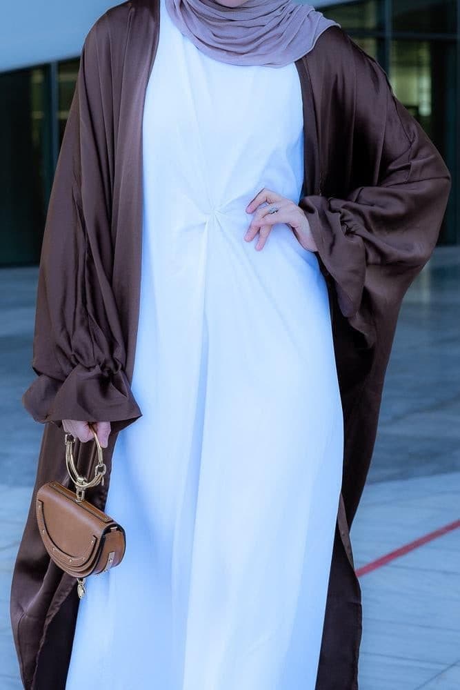 Aishia Slip Dress for Abaya with Front Knot Details in White, view 9