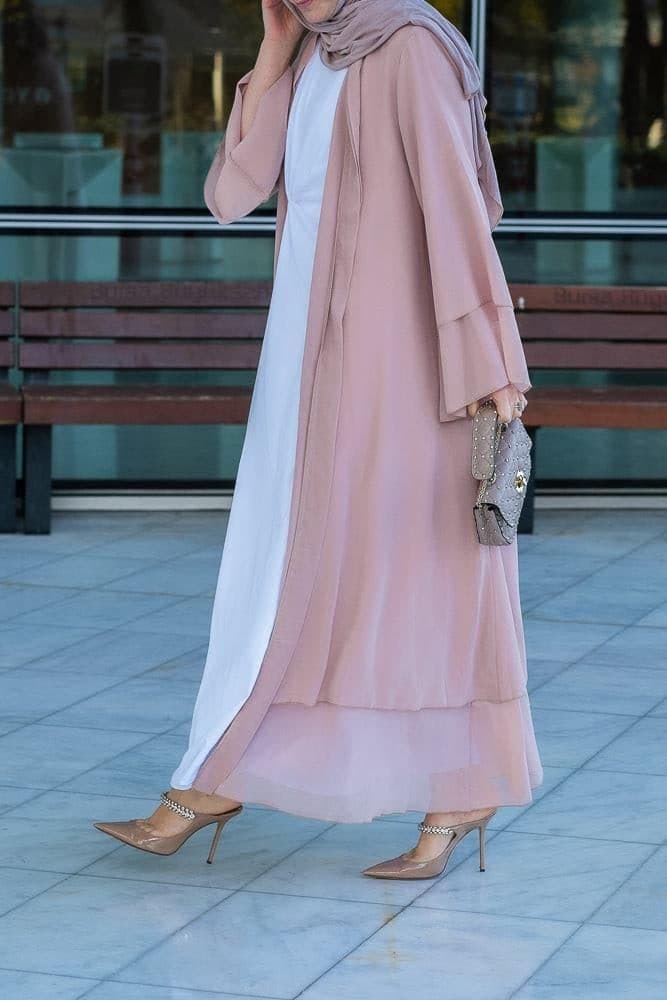 Aishia Slip Dress for Abaya with Front Knot Details in White, view 23