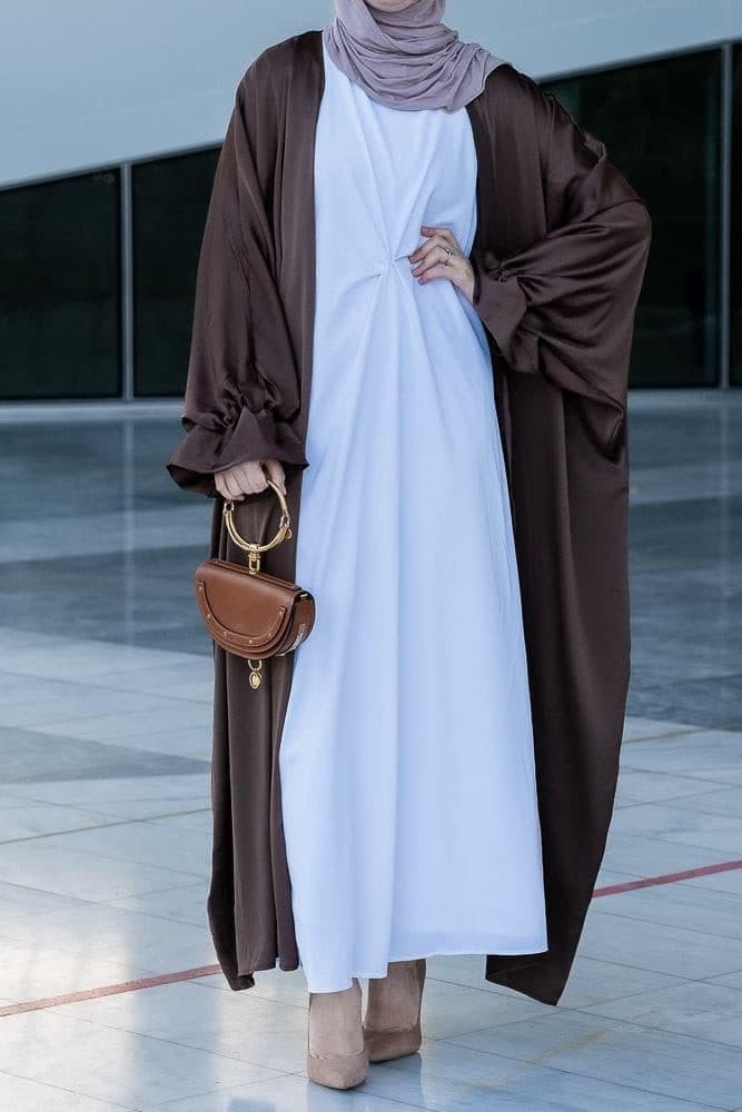 Aishia Slip Dress for Abaya with Front Knot Details in White, view 20