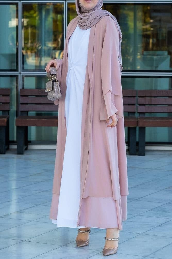 Aishia Slip Dress for Abaya with Front Knot Details in White, view 22