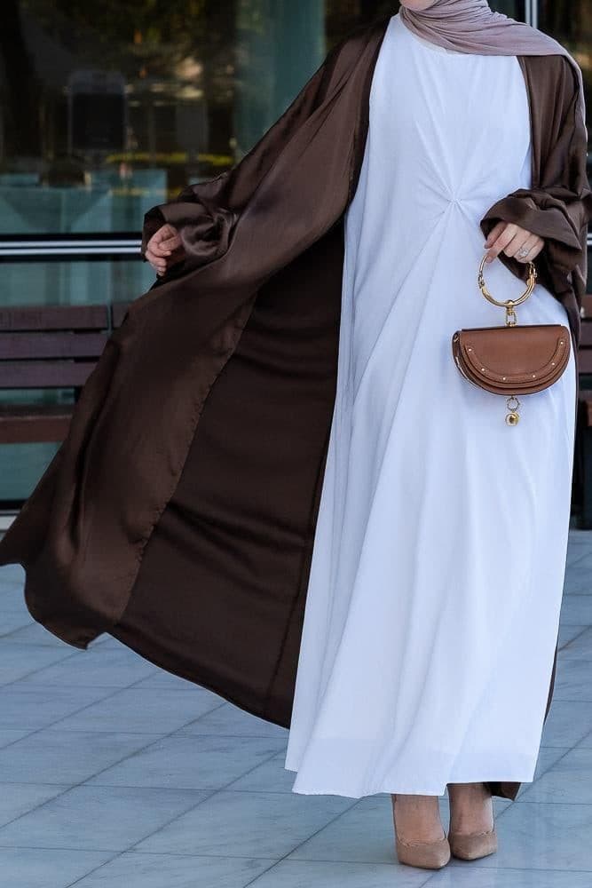 Aishia Slip Dress for Abaya with Front Knot Details in White, view 17
