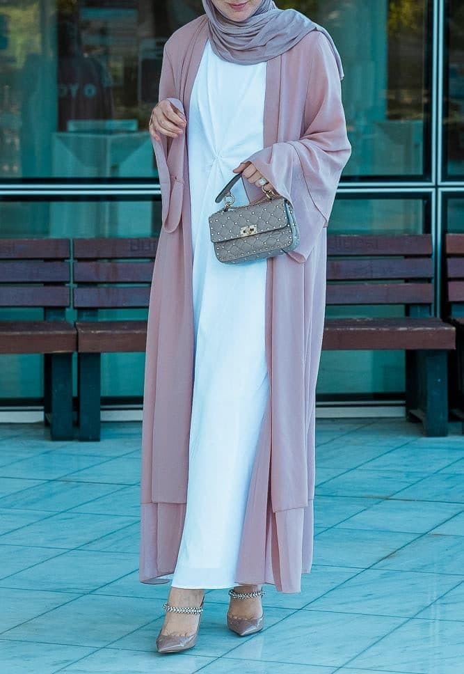 Aishia Slip Dress for Abaya with Front Knot Details in White, view 14