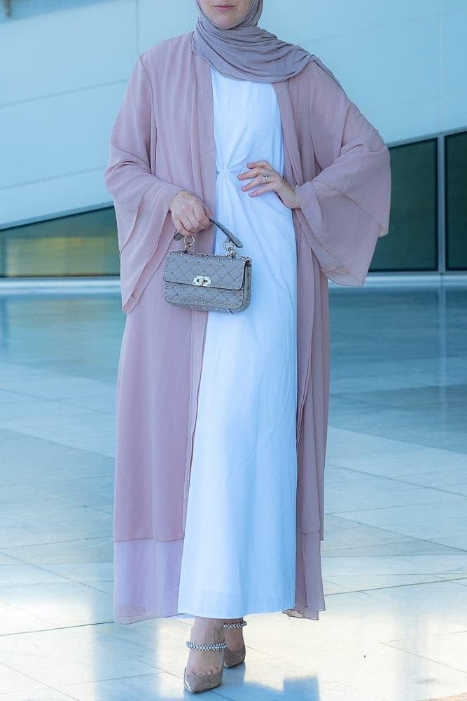 Aishia Slip Dress for Abaya with Front Knot Details in White, view 12