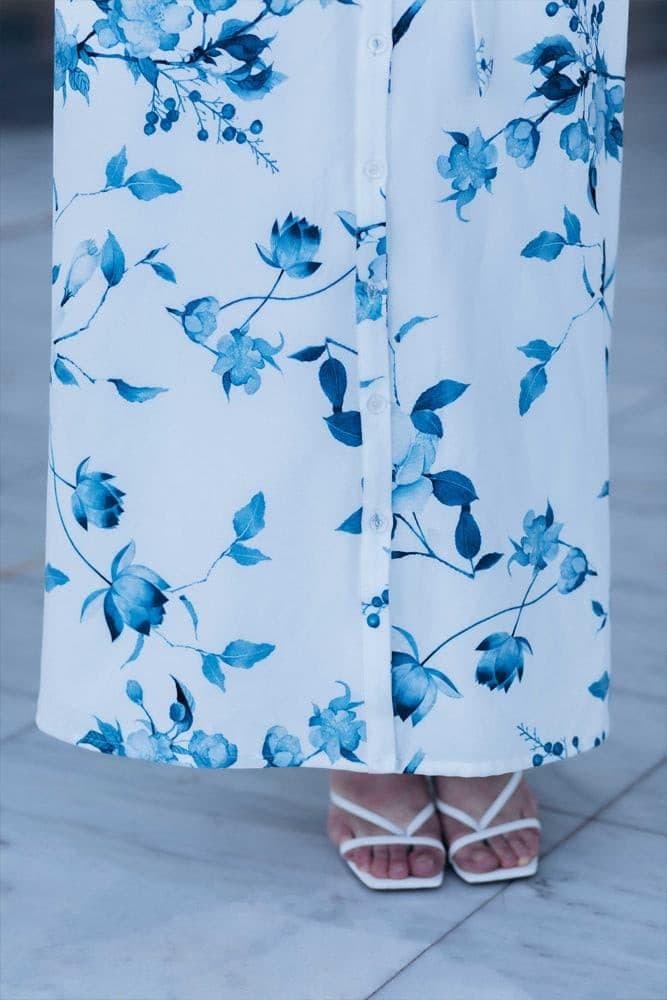 Ocean Maxi Shirt Dress with Front Button Fastening and Pockets in white, view 8