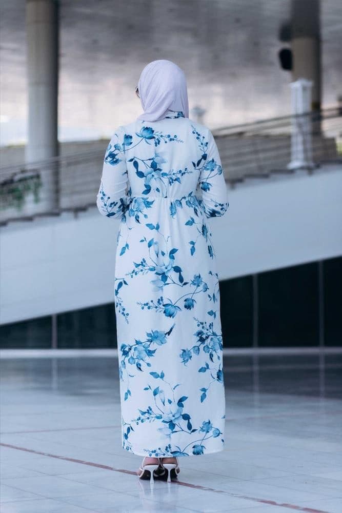 Ocean Maxi Shirt Dress with Front Button Fastening and Pockets in white, view 10