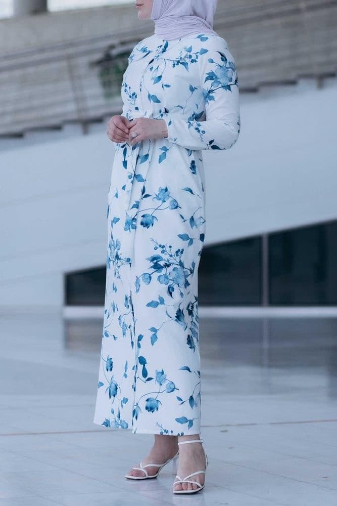 Ocean Maxi Shirt Dress with Front Button Fastening and Pockets in white, view 7