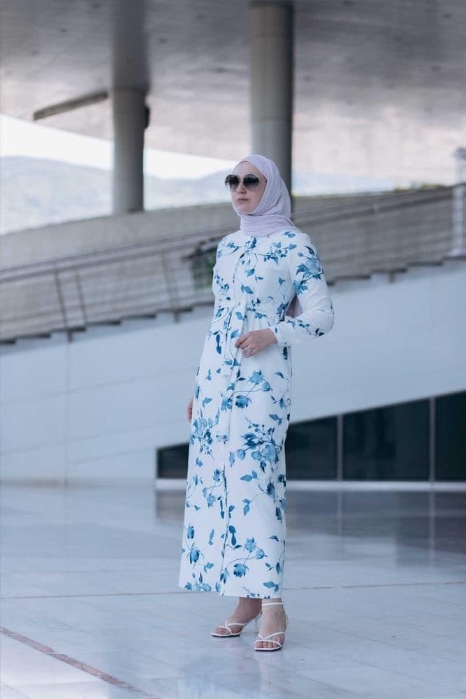 Ocean Maxi Shirt Dress with Front Button Fastening and Pockets in white, view 6