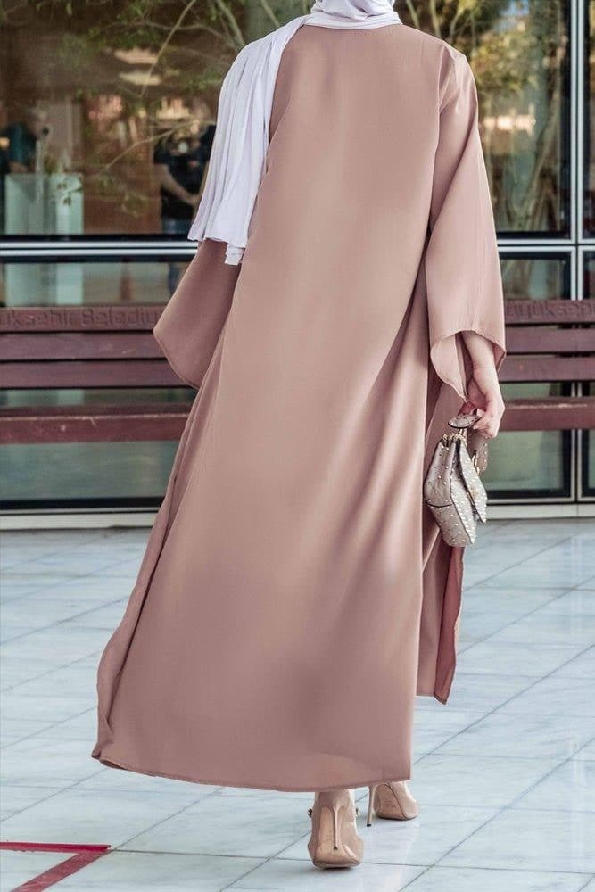 Ellaa 3 Piece Set with Sleevless Dress, Apron and Open Front Abaya in Beige, view 12