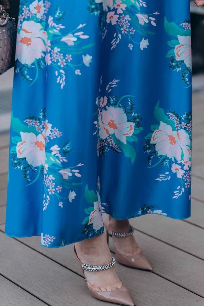 Leena Satin Maxi Dress with Long Sleeve in Blue, view 8