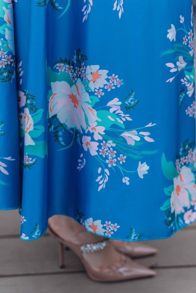 Leena Satin Maxi Dress with Long Sleeve in Blue, view 9
