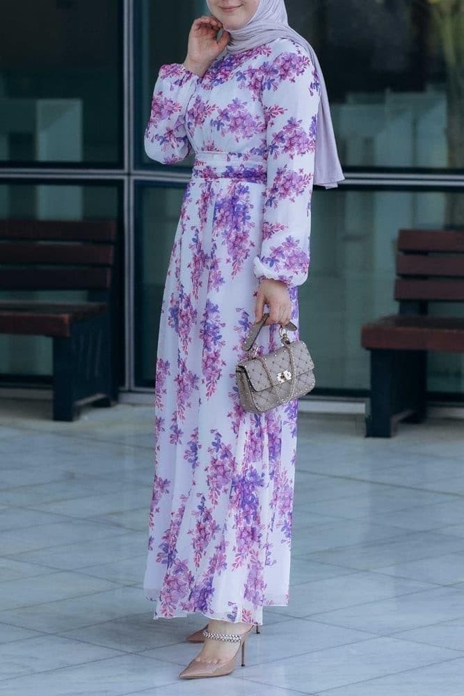 Karine lantern-sleeve floral-print dress