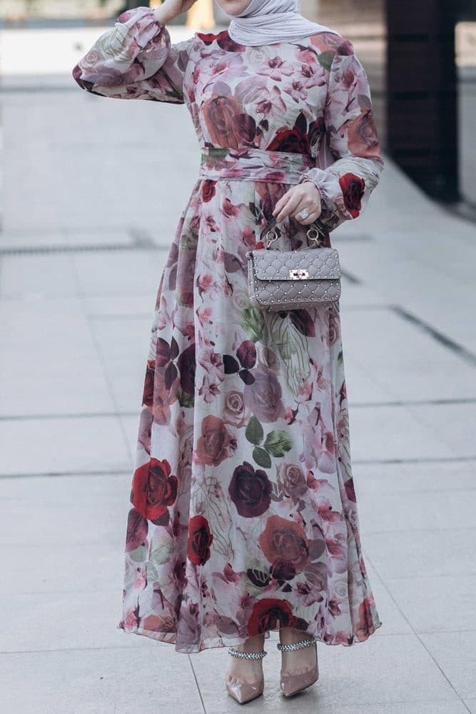 Didem lantern-sleeve floral-print dress