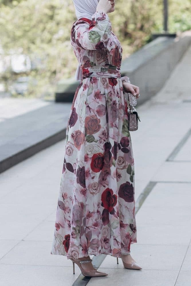Didem Lantern-sleeve Floral-print Dress in white, view 13