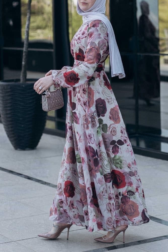 Didem Lantern-sleeve Floral-print Dress in white, view 14