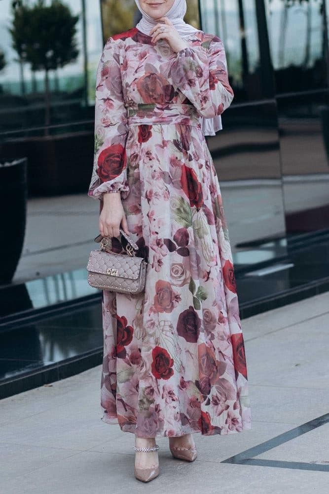 Didem Lantern-sleeve Floral-print Dress in white, view 8