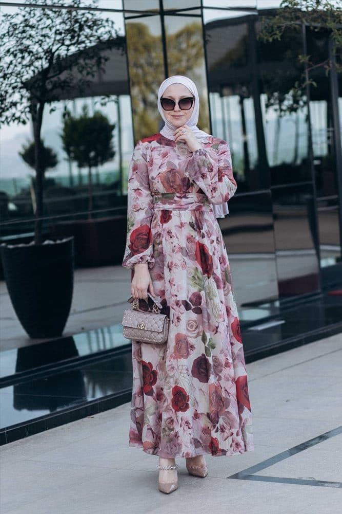 Didem Lantern-sleeve Floral-print Dress in white, view 7