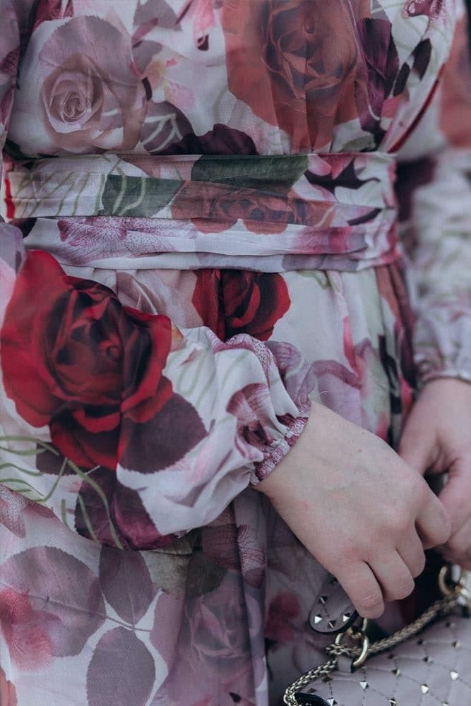 Didem Lantern-sleeve Floral-print Dress in white
