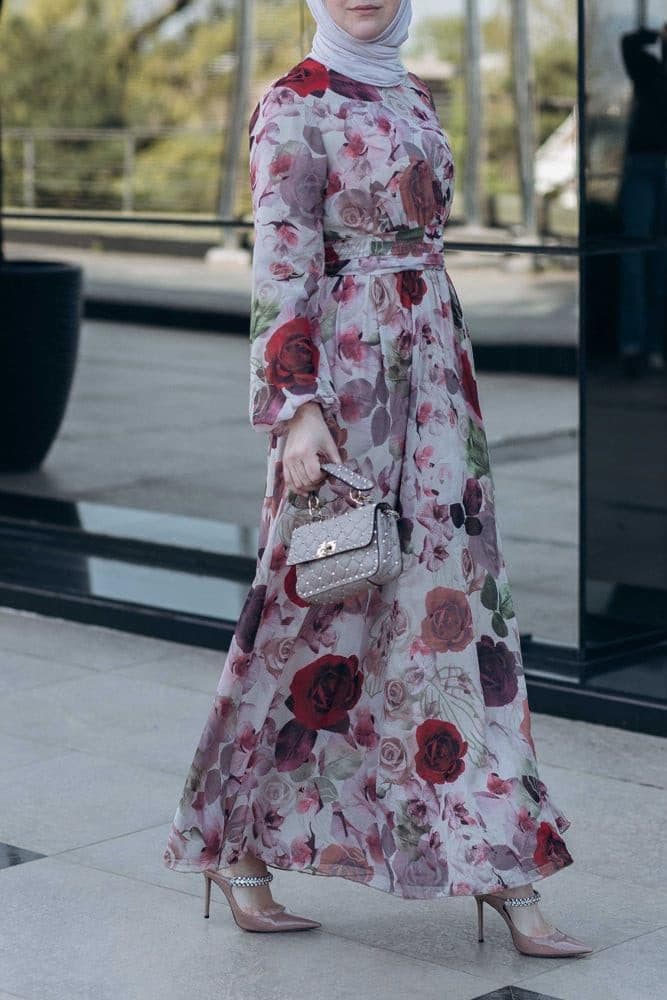 Didem Lantern-sleeve Floral-print Dress in white, view 15
