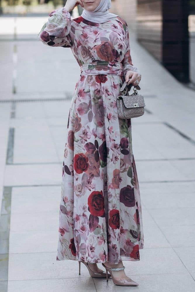Didem Lantern-sleeve Floral-print Dress in white, view 5