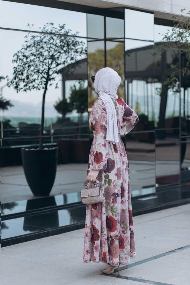 Didem Lantern-sleeve Floral-print Dress in white, view 9