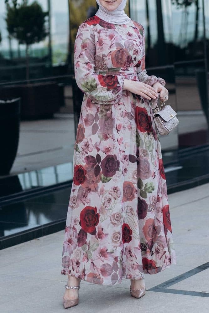 Didem Lantern-sleeve Floral-print Dress in white, view 6