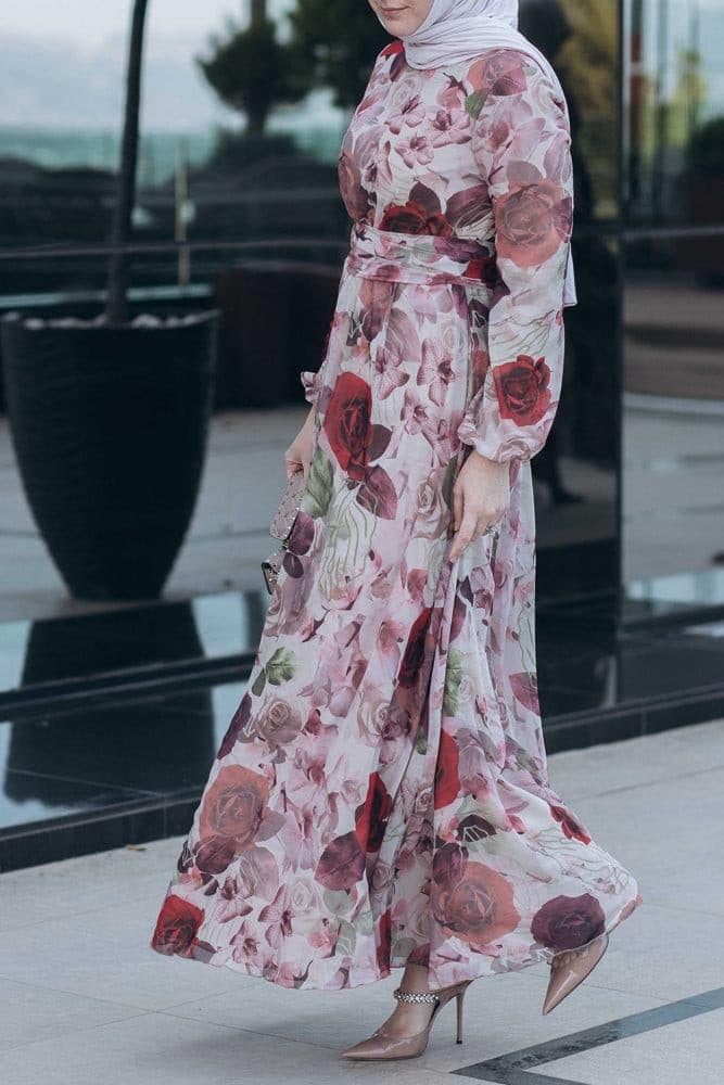 Didem Lantern-sleeve Floral-print Dress in white, view 10