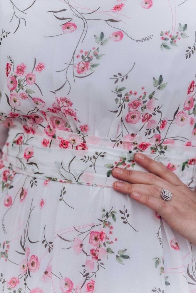 Dilara Lantern-sleeve Floral-print Dress in white, view 12