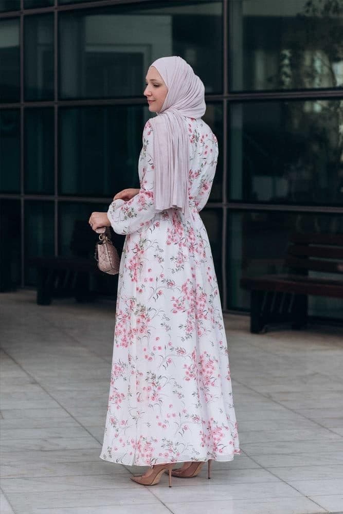 Dilara Lantern-sleeve Floral-print Dress in white, view 13