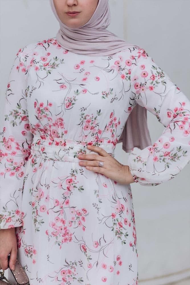 Dilara Lantern-sleeve Floral-print Dress in white, view 7