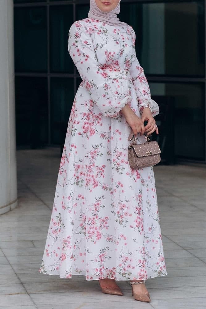 Dilara lantern-sleeve floral-print dress