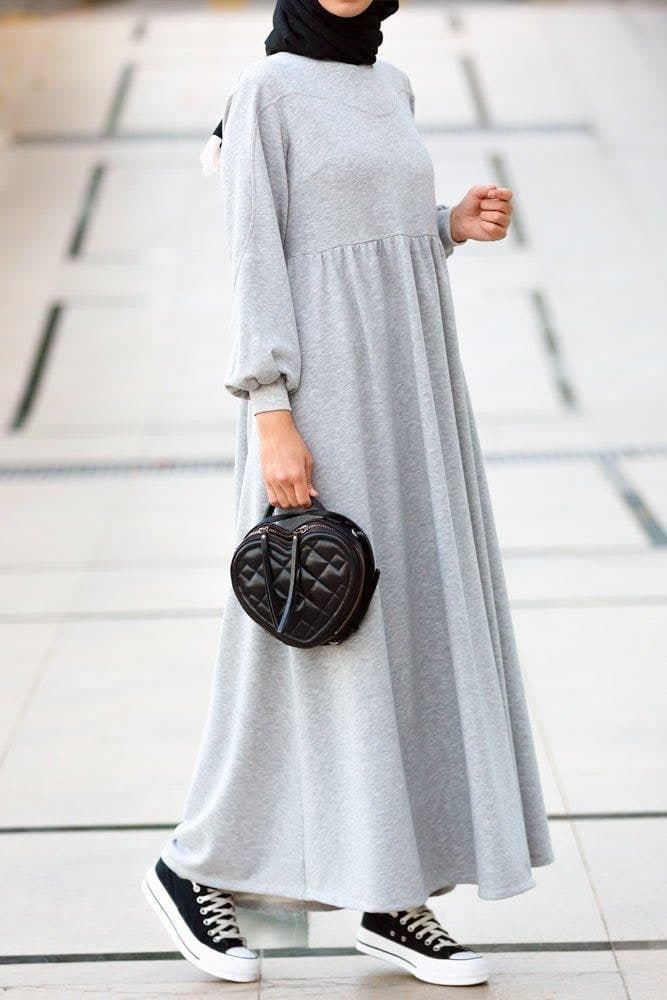 Dua High Neck Sweatshirt Dress in Grey, view 4