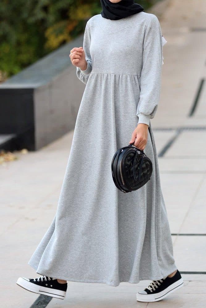 Dua High Neck Sweatshirt Dress in Grey, view 5