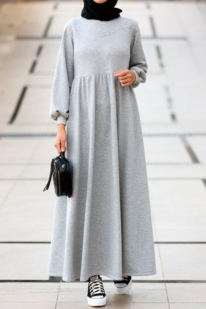 Dua High Neck Sweatshirt Dress in Grey, view 3