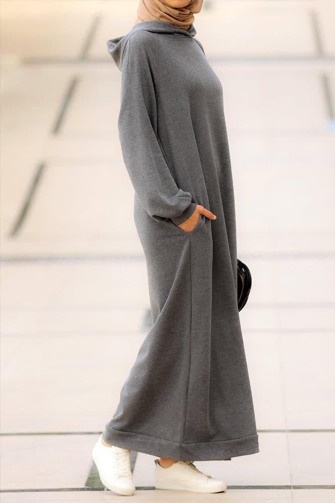 Milly Oversized Hoodie Sweatshirt Dress in Grey, view 3