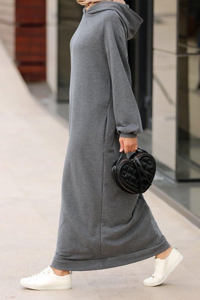Milly Oversized Hoodie Sweatshirt Dress in Grey, view 7