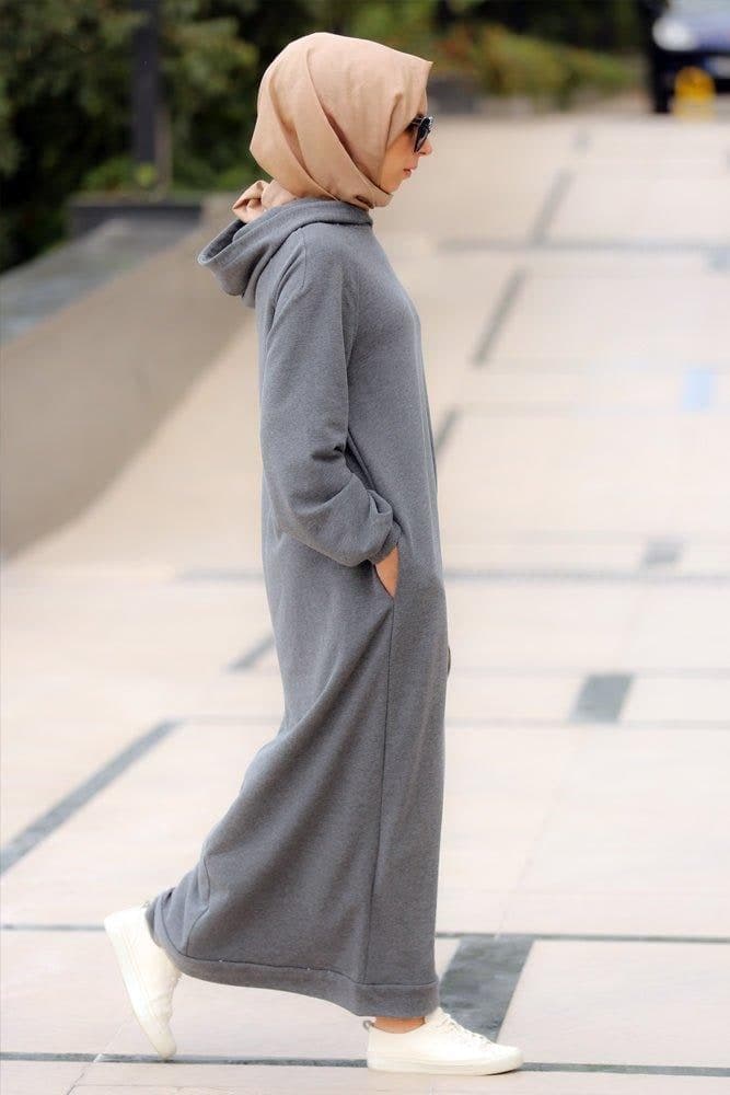 Milly Oversized Hoodie Sweatshirt Dress in Grey, view 6