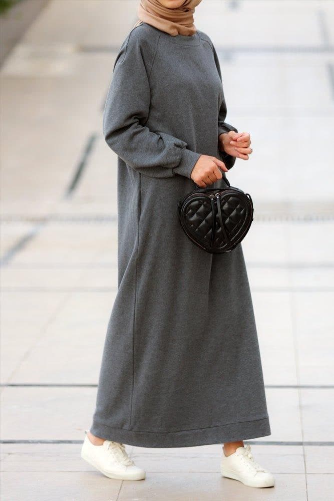 Oversized Modest Maxi Sweatshirt Dress with Pockets in Grey, view 5