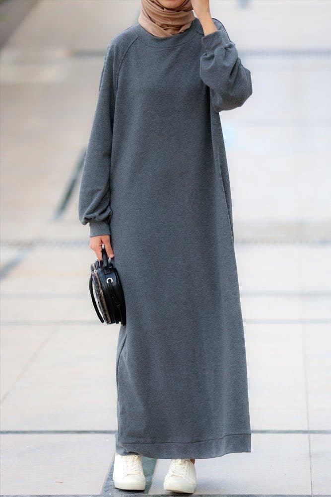 Oversized Modest Maxi Sweatshirt Dress with Pockets in Grey, view 3