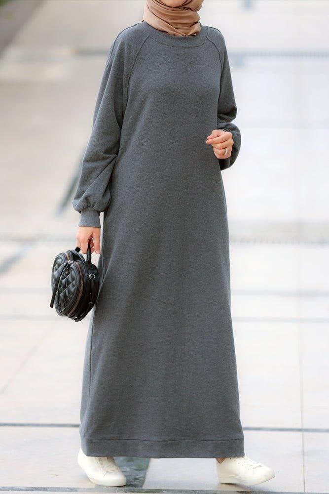 Oversized Modest Maxi Sweatshirt Dress with Pockets in Grey, view 7
