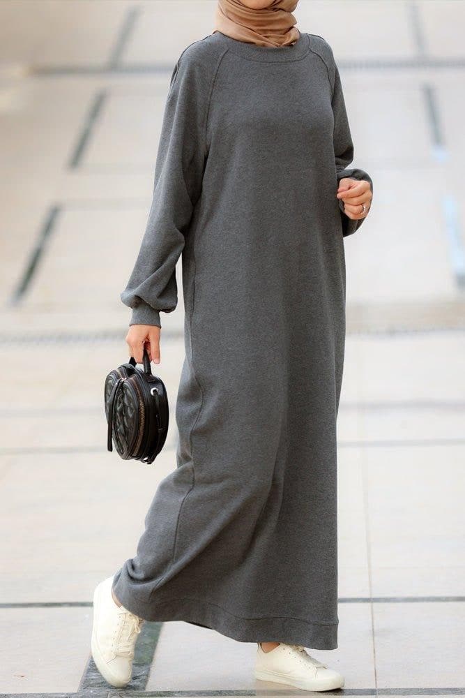 Oversized Modest Maxi Sweatshirt Dress with Pockets in Grey, view 8