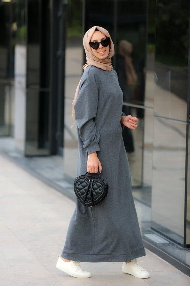 Oversized Modest Maxi Sweatshirt Dress with Pockets in Grey, view 6