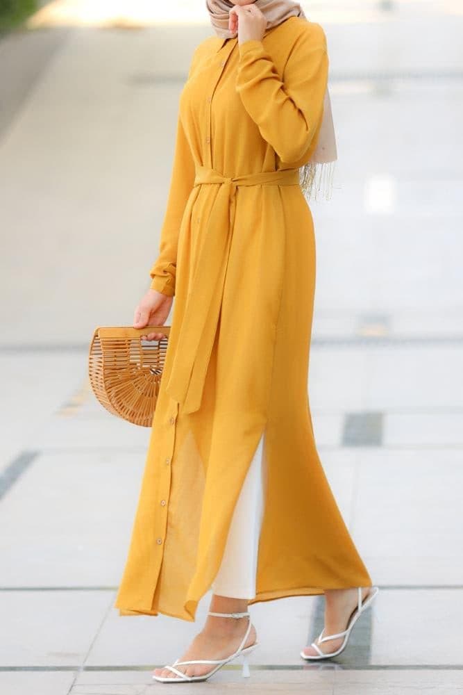 Mustard Belted Tunic Close-Up