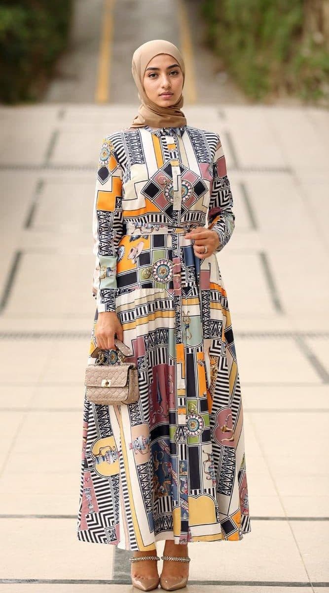 Laraa Modest Dress in white, view 3